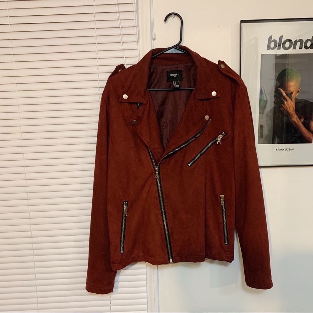 RED FAUX SUEDE MOTO